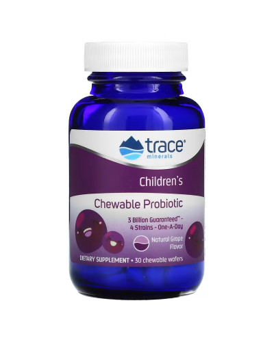 Детский пробиотик, вкус винограда, Children's Chewable Probiotic, Trace Minerals, 30 жевательных таблеток