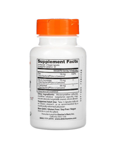 Цинк Карнозін Комплекс, PepZin, Doctor's Best, 120 вегетаріанських капсул