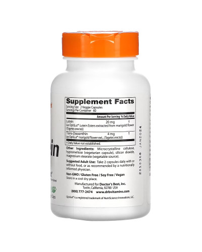 Лютеин 10мг, OptiLut, Doctor's Best, 120 гелевых капсул