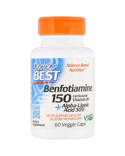 Бенфотіамін 150 і альфа-ліпоєва кислота 300,  Benfotiamine 150 + Alpha-Lipoic Acid 300, Doctor's Best, 60 веганських капсул