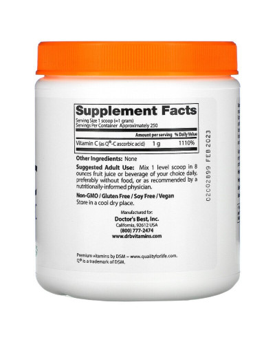 Вітамін С у Порошку, Doctor's Best, 8.8 унції (250 гр)