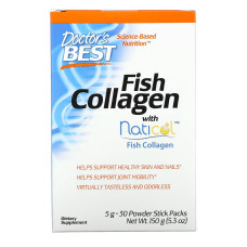Рыбий коллаген с натиколом, 5 г, Fish Collagen, Doctor's Best, 30 стыков (мята коробка)
