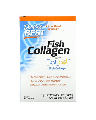 УЦІНКА Риб'ячий Колаген з натиколом, 5 г, Fish Collagen, Doctor's Best, 30 стиків (м'ята коробка)