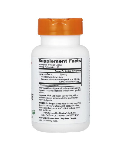 Кордіцепс, 750 мг, Ultra Cordyceps, Doctor's Best, 60 вегетаріанських капсул Кордіцепс, 750 мг, Ultra Cordyceps, Doctor's Best, 60 вегетаріанських капсул