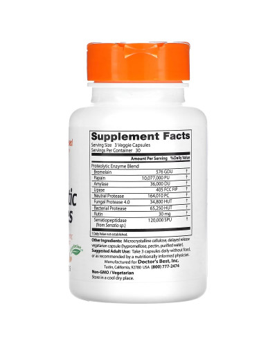Ферменти протеолітичні відстроченого вивільнення, Proteolytic Enzymes, Doctor's Best, 90 вегетаріанських капсул