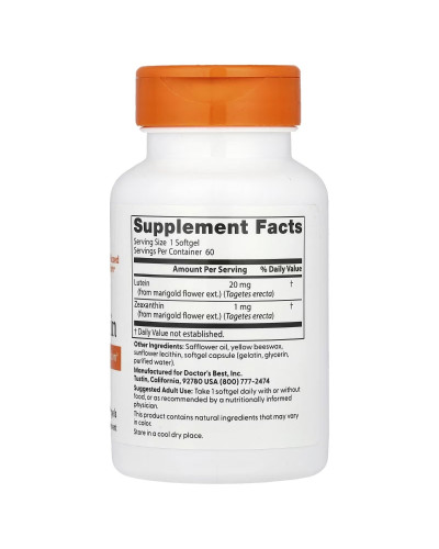 Лютеин, 20 мг, Lutein, Doctor's Best, 60 капсул