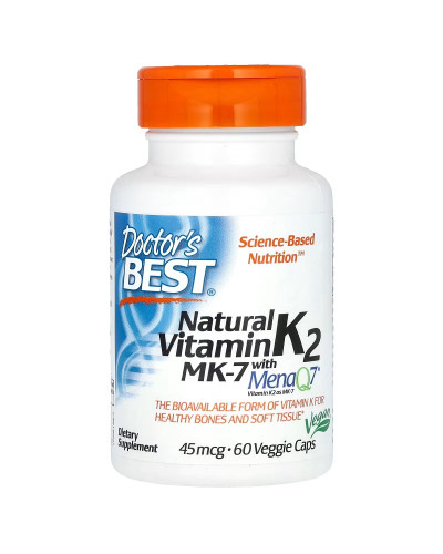 Вітамін K2, MK-7 з MenaQ7, 45 мкг, Vitamin K2 MK-7 з MenaQ7, Doctor's Best, 60 вегетаріанських капсул
