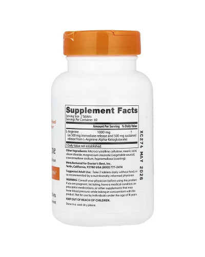 L-Аргинин, 500 мг в каждой, L-Arginine 1000, Doctor's Best, 120 таблеток