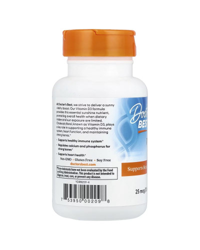 Вітамін D3, 25 мкг (1000 МО), Vitamin D3, Doctor's Best, 180 желатинових капсул