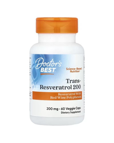 Ресвератрол, 200 мг, Trans-Resveratrol 200, Doctor's Best, 60 вегетарианских капсул