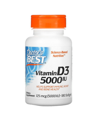Вітамін D3 5000IU, Doctor's Best, 180 желатинових капсул