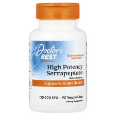 Серрапептаза высокой эффективности, 120,000 SPU, High Potency Serrapeptase, Doctor's Best, 90 вегетарианских капсул