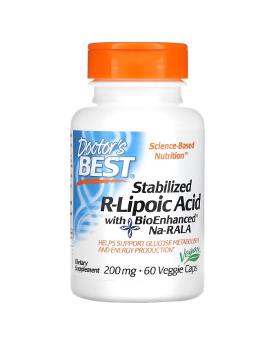 R-липоевая кислота, 200 мг, Stabilized R-Lipoic Acid with BioEnhanced Na-RALA, Doctor's Best, 60 вегетарианских капсул
