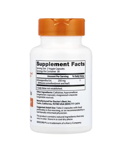 Ашваганда, Ashwagandha, Doctor's Best, 60 вегетаріанських капсул