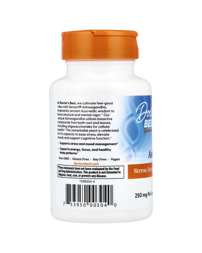 Ашваганда, Ashwagandha, Doctor's Best, 60 вегетаріанських капсул