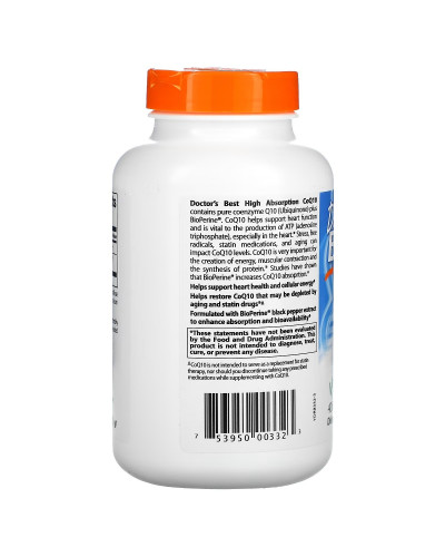 Коензим Q10 з високою абсорбцією та Біоперином, 400 мг, High Absorption CoQ10 with BioPerine, Doctor's Best, 180 вегетаріанських капсул Коензим Q10 з високою абсорбцією та Біоперином, 400 мг, High Absorption CoQ10 with BioPerine, Doctor's Best, 180 вегетаріанських капсул