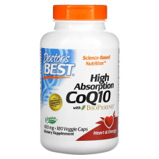 Коэнзим Q10 с высокой абсорбции и Биоперином, 400 мг, High Absorption CoQ10 with BioPerine, Doctor's Best, 180 вегетарианских капсул