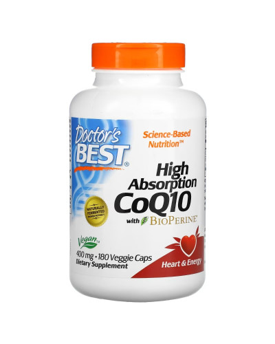 Коензим Q10 з високою абсорбцією та Біоперином, 400 мг, High Absorption CoQ10 with BioPerine, Doctor's Best, 180 вегетаріанських капсул