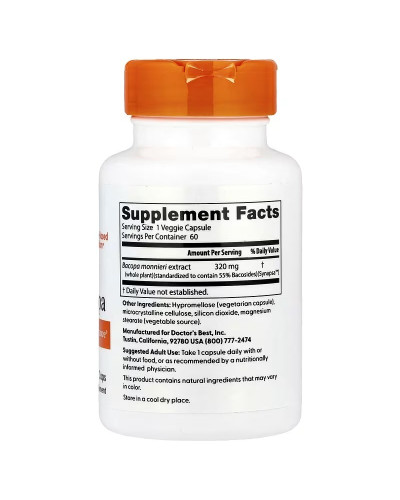 Бакопа, 320 мг, Bacopa, Doctor's Best, 60 вегетарианских капсул.