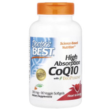 Коэнзим Q10 высокой абсорбации с Биоперином, 300 мг, High Absorption CoQ10 with BioPerine, Doctor's Best, 90 вегетарианских капсул