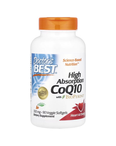 Коензим Q10 високої абсорбації з Біоперином, 300 мг, High Absorption CoQ10 with BioPerine, Doctor's Best, 90 вегетаріанських капсул