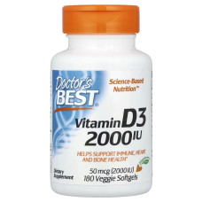 Витамин D3, 2000 МЕ, Vitamin D3, Doctor's Best, 180 вегетарианских капсул