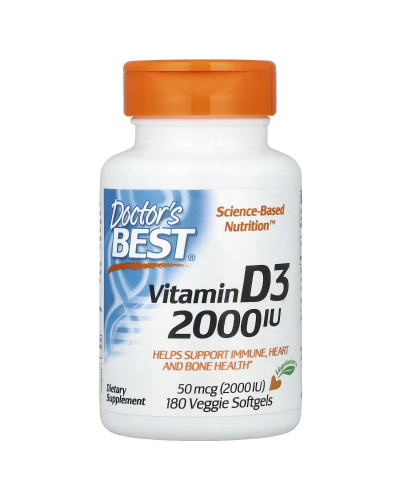 Вітамін D3, 2000 МО, Vitamin D3, Doctor's Best, 180 вегетаріанських капсул