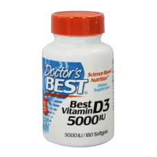 Витамин D3, 5000 МЕ, Vitamin D3, Doctor's Best, 180 вегетарианских капсул