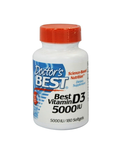 Вітамін D3, 5000 МО, Vitamin D3, Doctor's Best, 180 вегетаріанських капсул