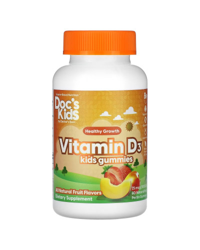 Вітамін D3 для дітей, 1000 МО, смак фруктів, Vitamin D3 Kids Gummies, Doctor's Best, 60 жувальних цукерок