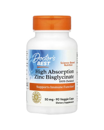 Цинк бісгліцинат, 50 мг, Zinc Bisglycinate, Doctor's Best, 90 вегетаріанських капсул