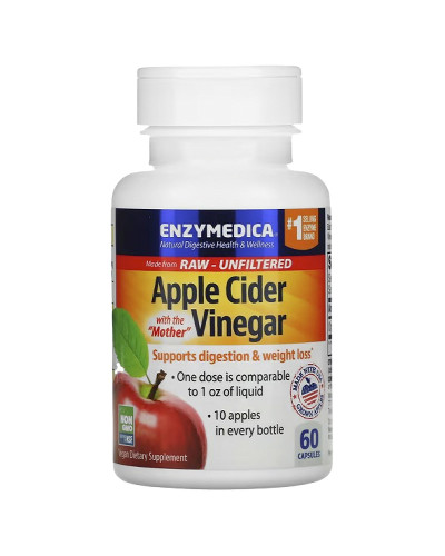 Яблучний оцет, Apple cider vinegar, Enzymedica, 60 вегетаріанських капсул Яблучний оцет, Apple cider vinegar, Enzymedica, 60 вегетаріанських капсул
