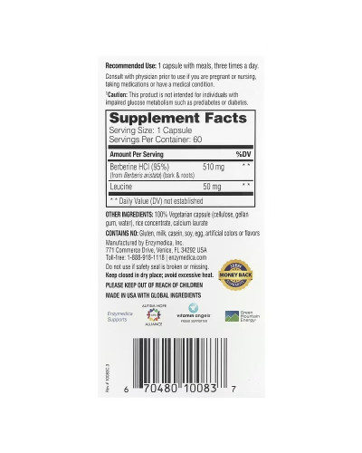 Берберин, Berberine, Enzymedica, 60 капсул Берберин, Berberine, Enzymedica, 60 капсул