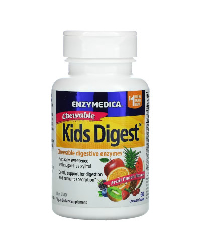 Ферменти травні для дітей, смак фруктів, Kids Digest, Chewable Digestive Enzymes, Enzymedica, 60 жувальних таблеток