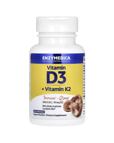 Вітамін D3 + Вітамін K2, Vitamin D3 + Vitamin K2, Enzymedica, 60 капсул Вітамін D3 + Вітамін K2, Vitamin D3 + Vitamin K2, Enzymedica, 60 капсул