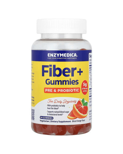 Клітковина +, з пребіотиками та пробіотиками, смак червоного апельсину, Fiber +, Enzymedica, 60 жувальних цукерок