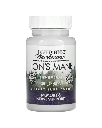 Ежовик гребенчатый, Поддержка памяти и нервов, Lion's Mane, Fungi Perfecti, 30 вегетарианских капсул