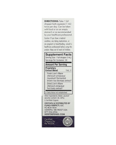 Ежовик гребенчатый, экстракт в каплях, Lion's Mane Extract, Fungi Perfecti, 30 мл