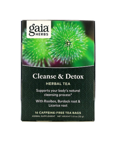 Очистка и детокс, без кофеина, Cleanse & Detox, Caffeine-Free, Gaia Herbs, 16 чайных пакетиков, 32 г (1,13 унции)