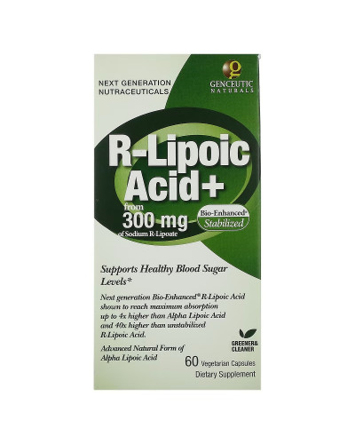 R-липоевая кислота, R-Lipoic Acid+, Genceutic Naturals, 60 вегетарианских капсул
