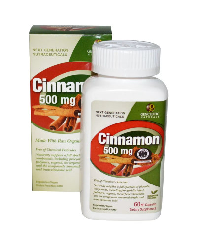 Корица, 500 мг, Cinnamon, Genceutic Naturals, 60 капсул