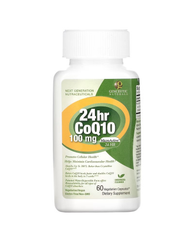 Коензим Q10, 100 мг, CoQ10, Genceutic Naturals, 60 вегетаріанських капсул