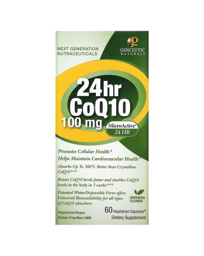 Коензим Q10, 100 мг, CoQ10, Genceutic Naturals, 60 вегетаріанських капсул