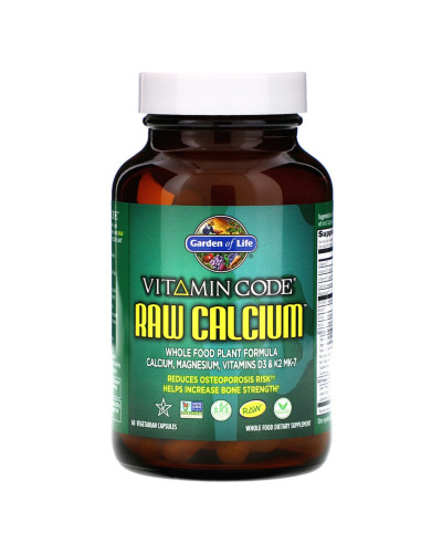 Сирий Кальцій Магній + Вітамін D3, RAW Calcium, Garden of Life, 60 вегетаріанських капсул