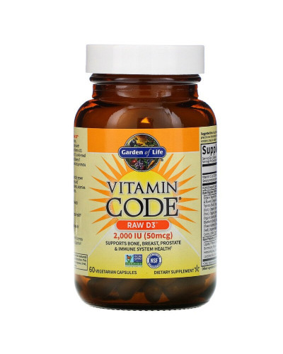 Сирий Вітамін D3, RAW D3, Vitamin Code, Garden of Life, 2000 МО (50 мкг), 60 вегетаріанських капсул Сирий Вітамін D3, RAW D3, Vitamin Code, Garden of Life, 2000 МО (50 мкг), 60 вегетаріанських капсул