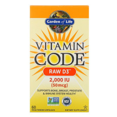 Сырой Витамин D3, RAW D3, Vitamin Code, Garden of Life, 2000 МЕ (50 мкг), 60 вегетарианских капсул