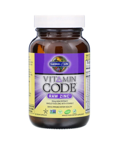 Сирий Цинк, RAW Zinc, Garden of Life, 60 веганських капсул
