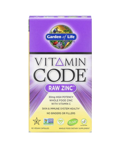 Сирий Цинк, RAW Zinc, Garden of Life, 60 веганських капсул