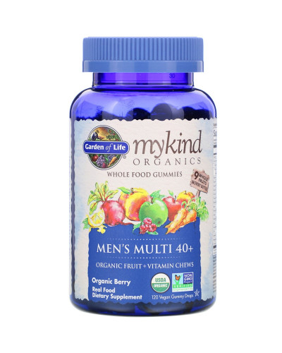 Чоловічі Органічні Мультівітаміни 40+, органічні ягоди, MyKind Organics, Multi 40+, Garden of Life, 120 вегетаріанських жувальних конфет