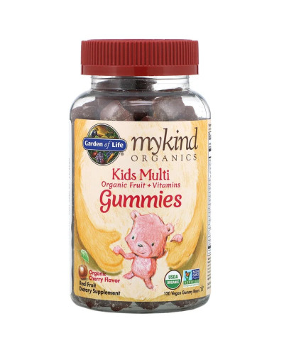 Мультивитамины для детей, вкус вишни, Kids Multi, MyKind Organics, Garden of Life, 120 веганских мармеладных мишек